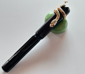 Montblanc Ultra-Vintage & Extremely Rare Safety Fountain Pen from Over 100 Years Ago, Solid 14K Gold Snake Clip with Diamond & Ruby, 14K EF Nib