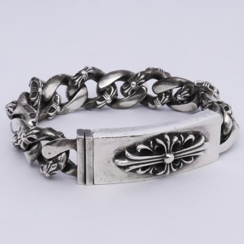 CHROME HEARTS Floral Cross ID Bracelet Fancy Chain 13 Links
