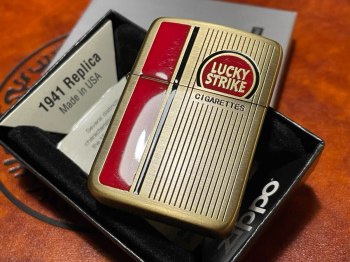 1 Yen Zippo New LUCKY STRIKE 1941 Lucky Strike Double-Sided Design Zippo Oil Lighter Smoking Goods Gold